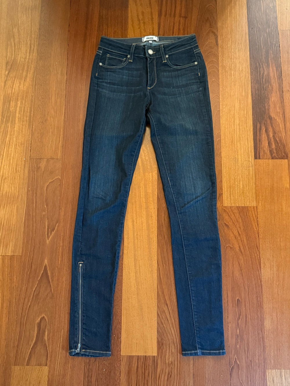 PAIGE Dark Blue Wash Skinny Jeans with Ankle Zip